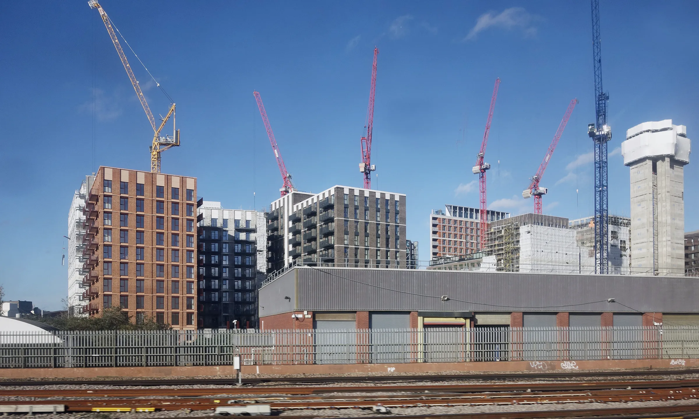 New residential buildings and tower cranes at Nine Elms, London