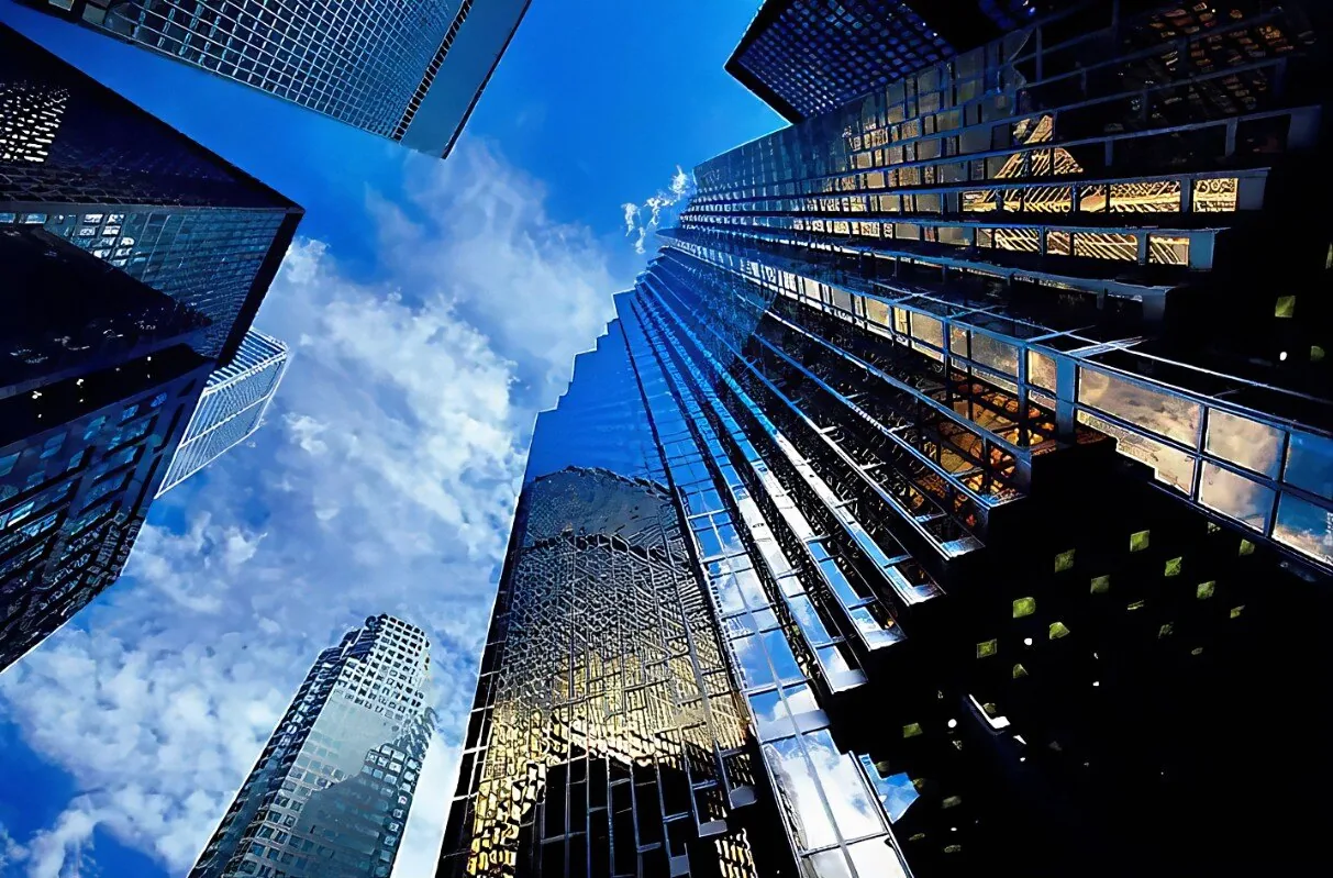 City skyscrapers seen from below