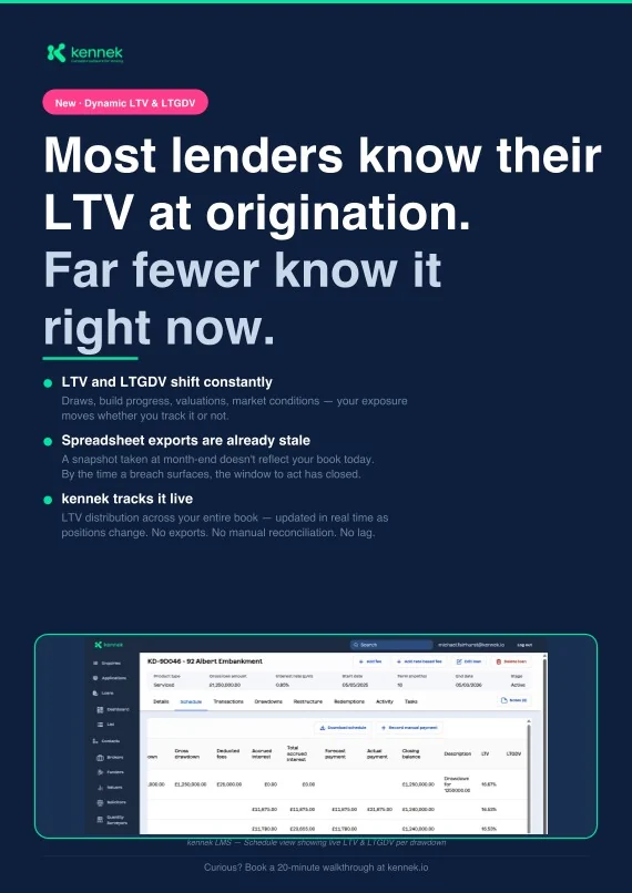 Most lenders know their LTV at origination. Far fewer know it right now: kennek dynamic LTV and LTGDV