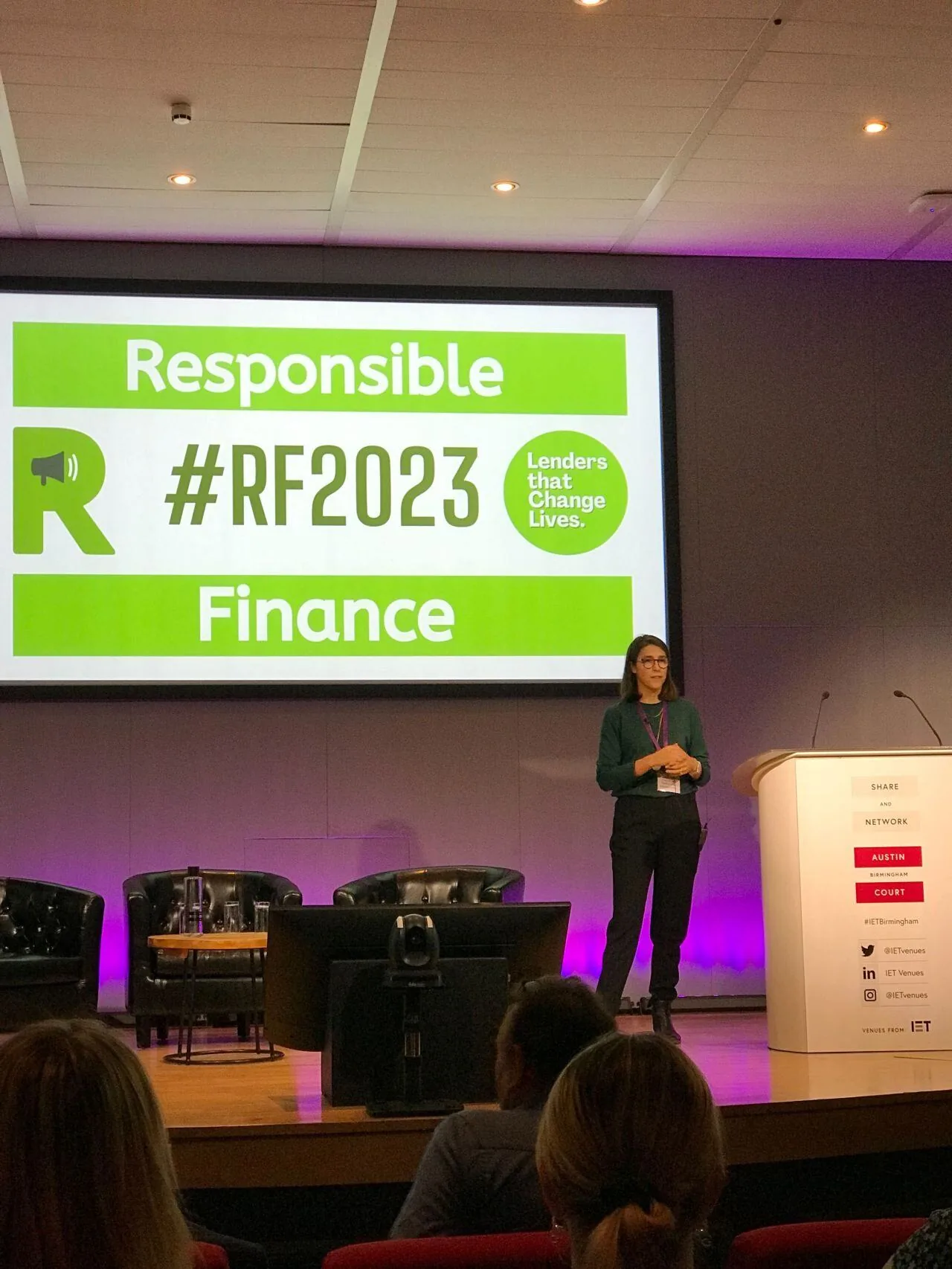 Speaker on stage at Responsible Finance Members Day 2023